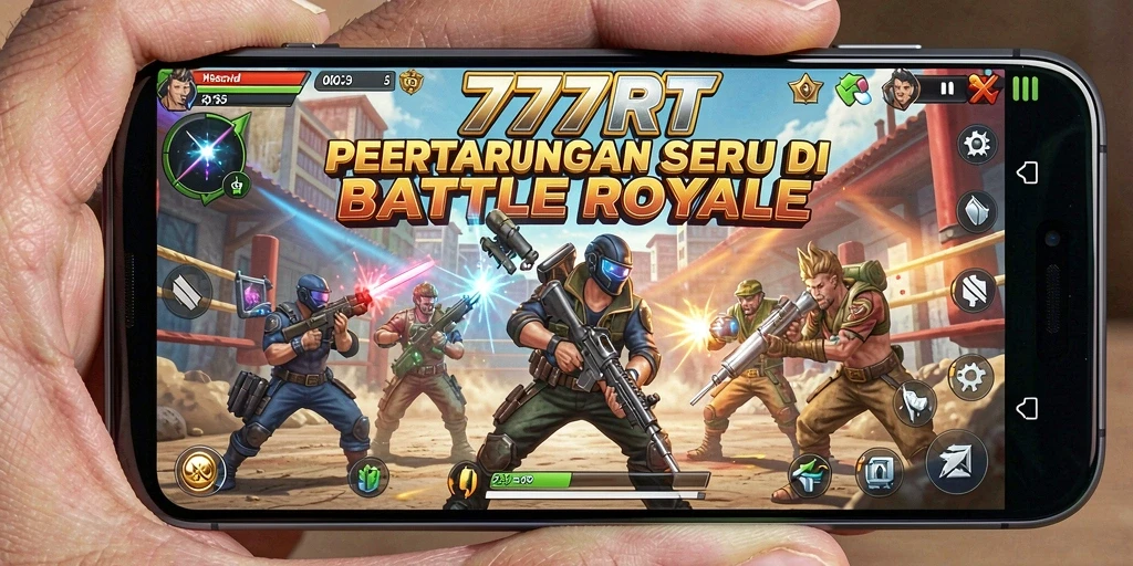 Tampilan gameplay intens dari 777RT di medan perang Battle Royale.