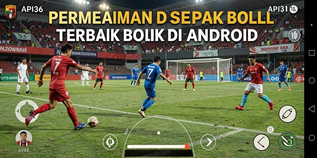 Screenshot gameplay API36 menampilkan aksi seru di lapangan sepak bola.
