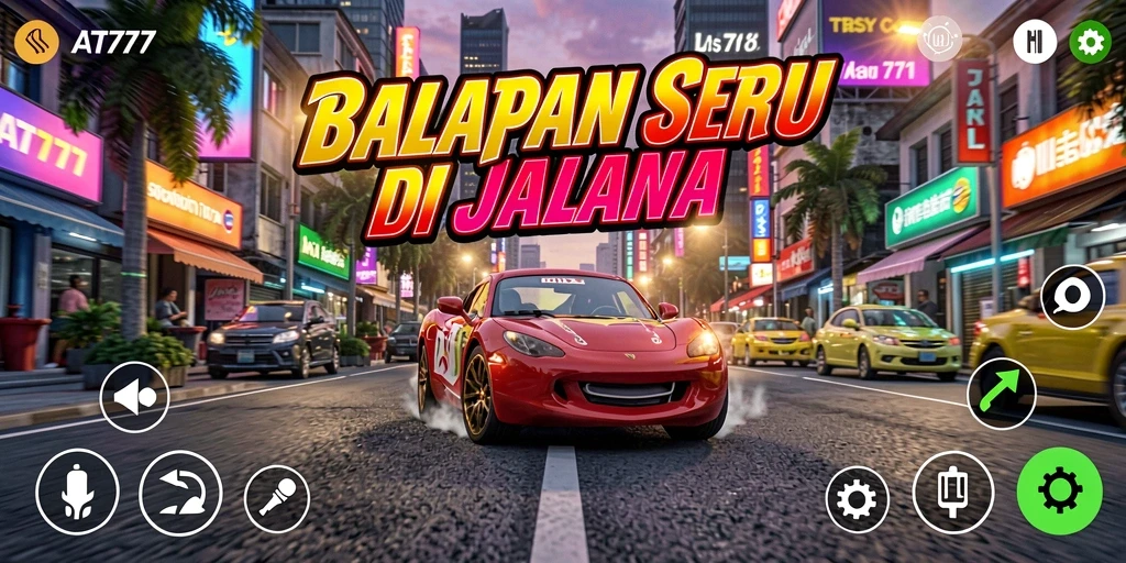 Screenshot menampilkan aksi balapan seru di AT777 dengan mobil yang melaju kencang.