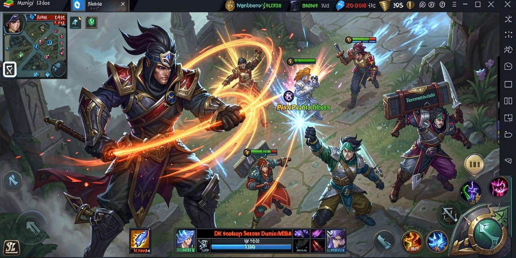 Screenshot DKK menampilkan karakter beraksi dalam pertempuran MOBA.