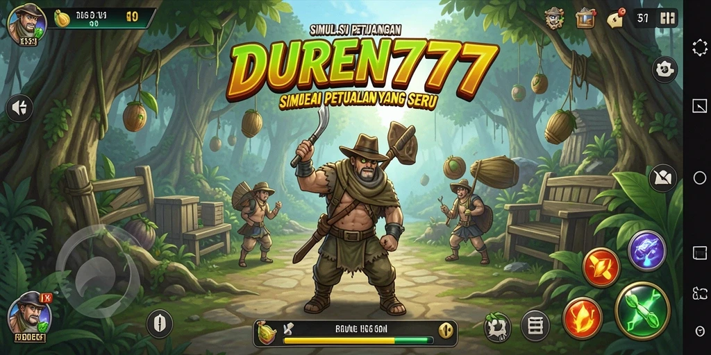 Screenshot DUREN777 menunjukkan kebun durian yang indah dan gameplay seru.