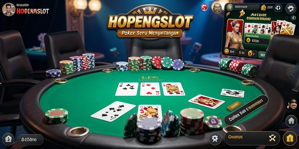 Screenshot gameplay seru HOPENGSLOT yang menampilkan tindakan poker yang mendebarkan.