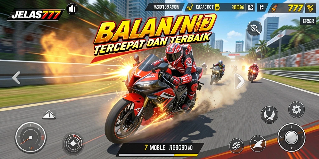 Tampilan gameplay menarik balapan motor JELAS777 yang memacu adrenalin.