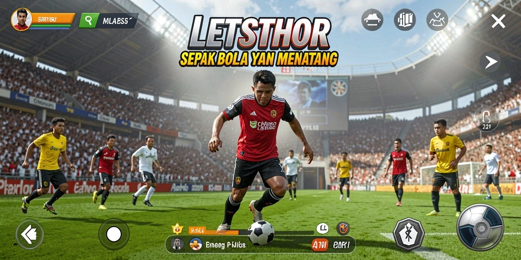 Tampilan gameplay <strong>LETSTHOR</strong> yang menarik dalam aksi sepak bola.
