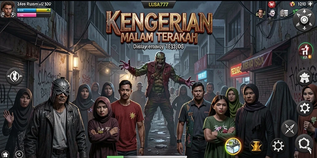 Screenshot LUSA777 menunjukkan suasana gelap dan menegangkan dalam gameplay.