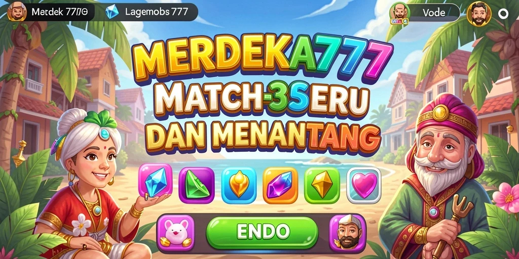 Screenshot gameplay MERDEKA777 menampilkan level Match-3 yang menarik.