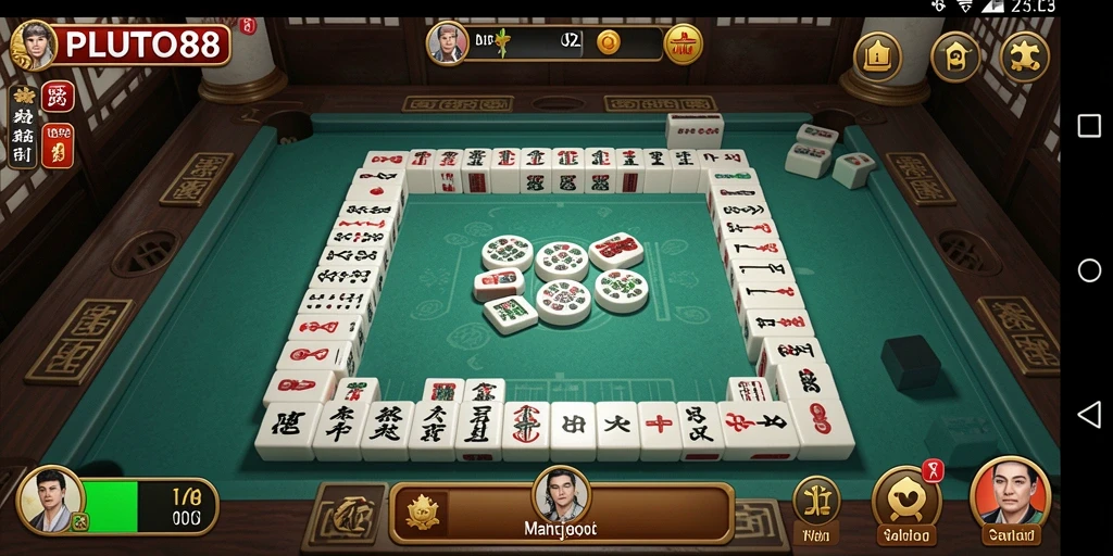 Tampilan gameplay seru dari PLUTO88 dengan berbagai ubin Mahjong.