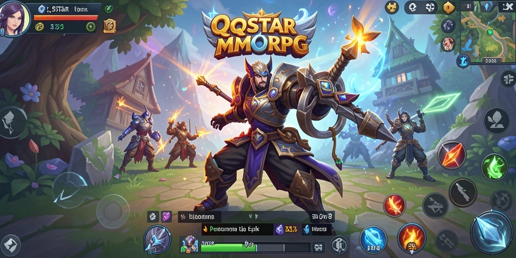 Tangkapan layar gameplay QQSTAR menampilkan pertarungan epik di dunia MMORPG.