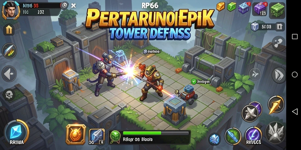Screenshot gameplay RP66 menampilkan aksi seru dan strategi Tower Defense yang mendebarkan.