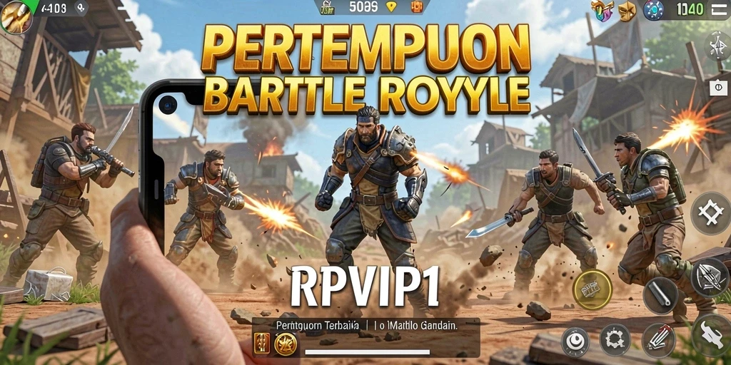 Screenshot utama RPVIP1 menampilkan aksi pertempuran Battle Royale yang intens.