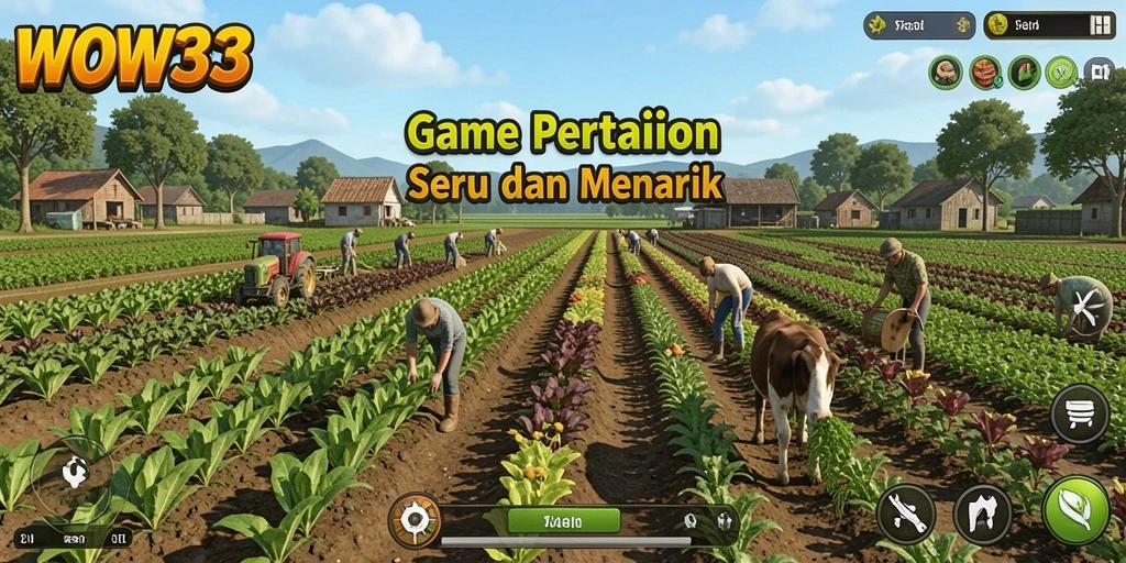 Tampilan gameplay WOW33 yang menunjukkan lahan pertanian yang subur.